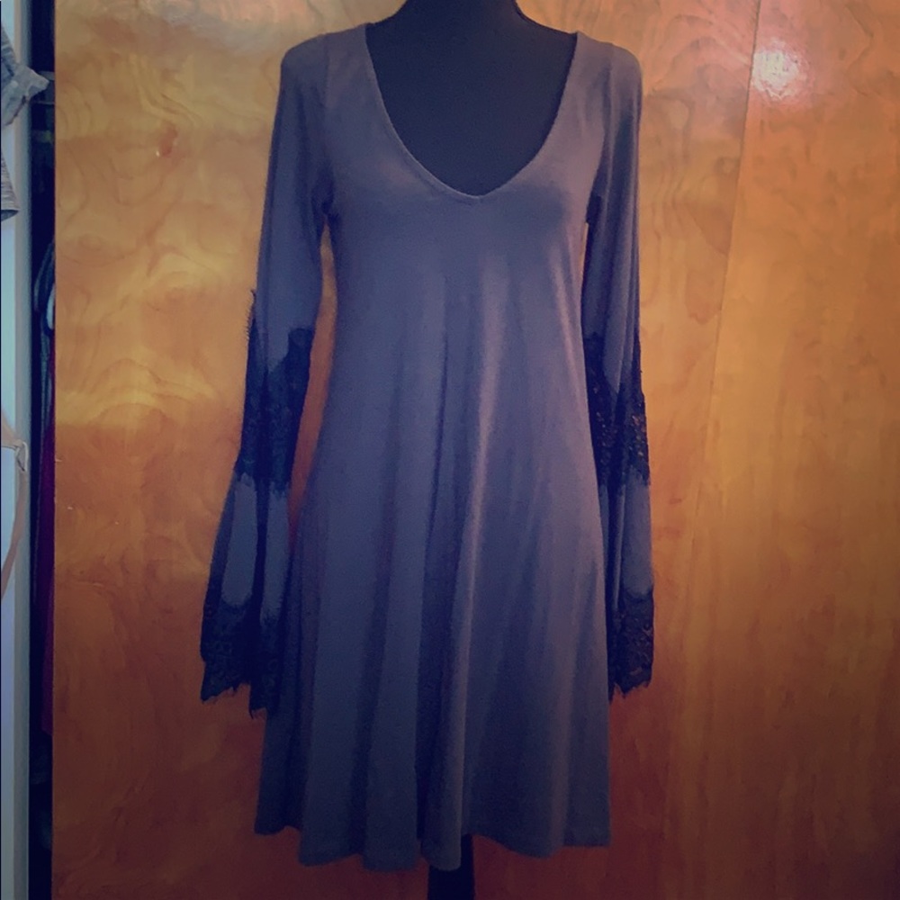 Gray and black lace long sleeve dress